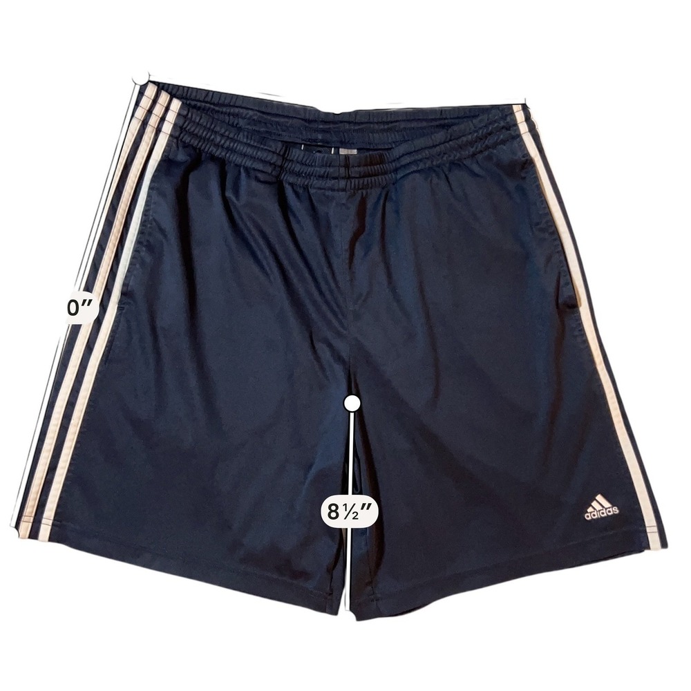 Adidas Men's Navy 3 Stripe Athletic Soccer Gym Shorts Size Large L Drawstring